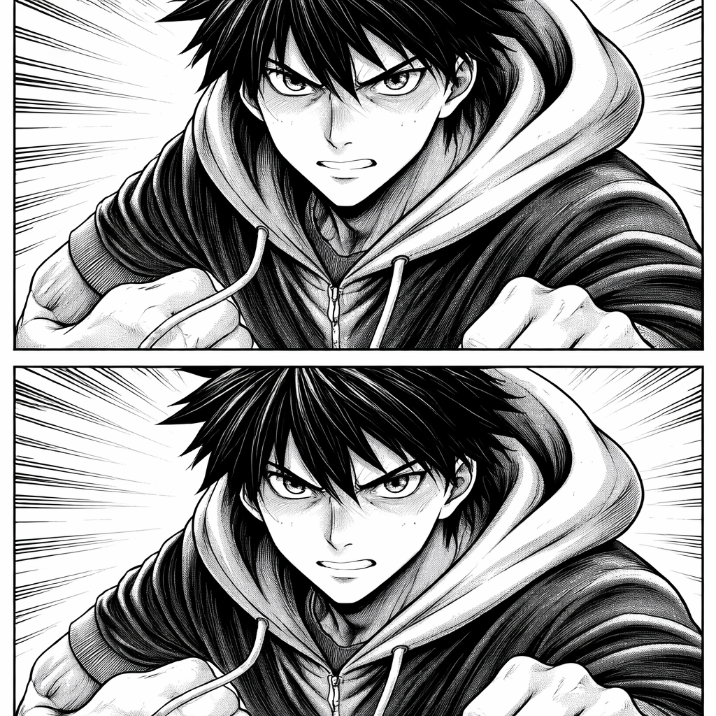 Use the uploaded image as the exact reference frame. Preserve the artwork 100% identical. Do not alter the drawing style, linework, shading, lighting, anatomy, proportions, facial features, clothing design, or background. Keep the black-and-white sketch aesthetic exactly the same.
Animate only very subtle motion:
– A soft, gentle breeze slightly moving the hood fabric with minimal natural fold shifts
– The hoodie drawstrings swaying very lightly
– The hand raising upward very slightly and slowly, only a few centimeters
Motion must be extremely subtle, smooth, and realistic.
No exaggerated movement.
No new elements.
No camera movement.
No zoom.
No lighting change.
No style change.
No morphing.
No facial change.
The image should look identical to the original, as if a still drawing was brought to life with minimal wind movement.