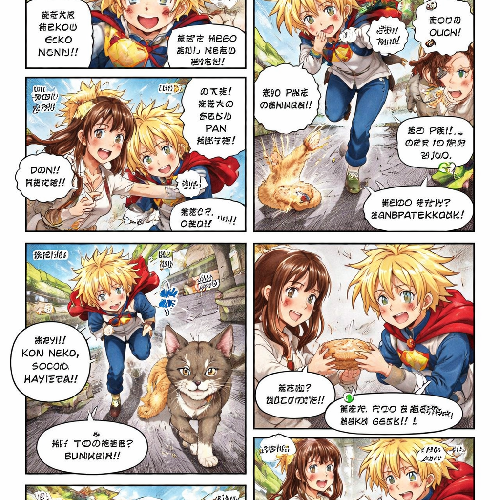 タイトル:ねぼうのヒーロー 🦸♂️
1ページ目
(あさ 7:50)
アリ:
えっ!? 7じ50ぷん!?
アリ:
8じから がっこう なのに!!
アリ:
わたしは ヒーロー なのに、ねぼう しました!
2ページ目
(アリは パンを くわえて いえを でます。)
アリ:
いそがないと!
(どん!)
女の子:
いたい!
アリ:
ごめんなさい!
女の子:
だいじょうぶです。でも パンが おちましたよ。
アリ:
あああ! わたしの あさごはん!
3ページ目
(とつぜん、ねこが パンを もって にげます。)
アリ:
まって! それは わたしの パンです!
女の子:
ヒーロー ですよね? がんばって ください!
アリ:
はい! いきます!
4ページ目
(アリは ねこを おいかけます。)
アリ:
はやい! この ねこ、すごく はやいです!
(アリは ころびます。)
アリ:
いたたた…
ねこ:
にゃー。(パンを たべる)
アリ:
ああ… わたしの パン…
5ページ目
女の子:
これ、どうぞ。
アリ:
え? サンドイッチ?
女の子:
はい。わたしの ぶんを あげます。
アリ:
ほんとうに? ありがとうございます!
女の子:
ヒーローも おなかが すきますよね。
アリ:
はい… きょうは ねこが ヒーロー です。
(がっこうの チャイムが なります。)
アリ:
あっ! ちこくです!!
おわり 😂
I want, you can:
Add romaji + English meaning