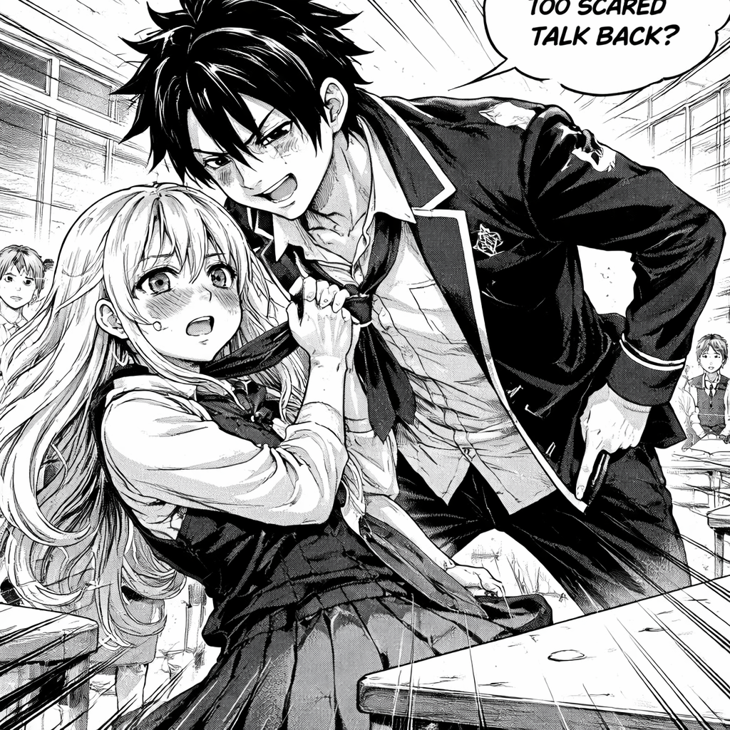 a guy named Noah bullying a girl, enemies, at his class named Lina, then slowly they become lovers.