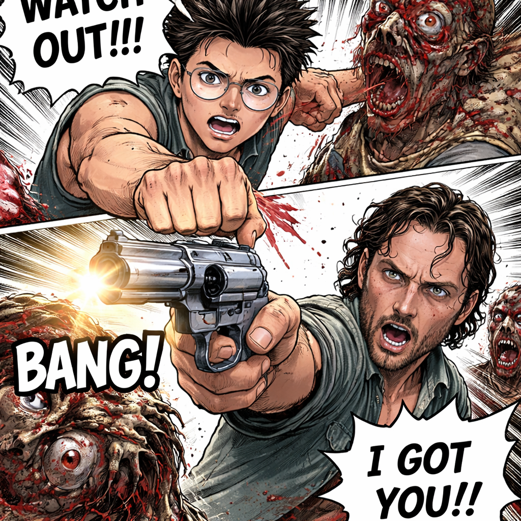 Character 1 help character 2 form zombie