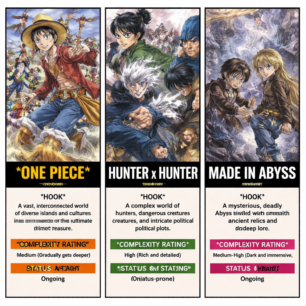 "Act as an expert manga critic and historian. I am looking for a recommendation that surpasses 'Dragon Ball' specifically in the category of World-Building and Narrative Depth.
I want a series that offers a sense of 'Epic Adventure' but with significantly tighter writing and richer lore.
Please find me 3 manga series that meet these strict criteria:
Interconnected World: The locations, history, and politics must matter. Unlike Dragon Ball (where new planets are just backdrops for fighting), I want a world that feels alive, with its own economy, history, and factions.
Long-term Payoffs: The story should reward close reading. I want foreshadowing that pays off hundreds of chapters later (similar to the 'One Piece' style of storytelling).
Expanded Cast Depth: Side characters must have their own arcs and motivations, rather than just waiting for the main hero to save them.
For each recommendation, please provide:
The 'Hook': What makes the world unique?
The Complexity Rating: Is it easy to get into, or does it require heavy reading?
Status: Is it finished or ongoing?