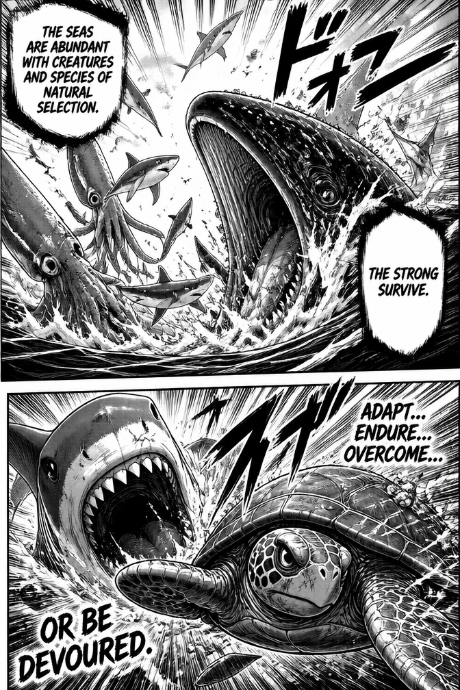 The seas are abundant with creatures and species of natural selection.the strong survive.