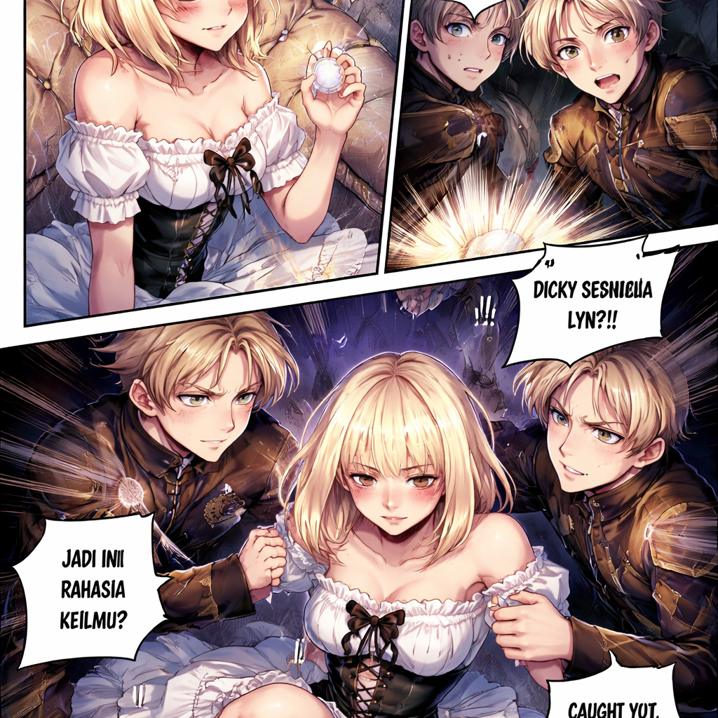 seorang perempuan bernama olin yang mengalami transmigrasi ke dunia komik,memasuki karakter dicky yang ternyata adalah perempuan yang menyembunyikan gender nya kerana suatu hal,dicky memiliki intrik yang ambigu dengan kedua saudara kembar daffa dan darren.saat pesta dansa dicky ingin istirahat dan berjalan keruang istirahat kerajaan,namun dia salah memasuki ruangan.dicky mengunci pintu ruangan dan melepas cicin transformasinya yang membuatnya berubah menjadi wujud perempuan yaitu lyn.namun saat dia sedang istirahat memejamkan mata di sofa, dia tidak mendari keberadaan darren dan daffa yang sedang berada di sudut ruangan tidak sengaja melihat semua hal itu