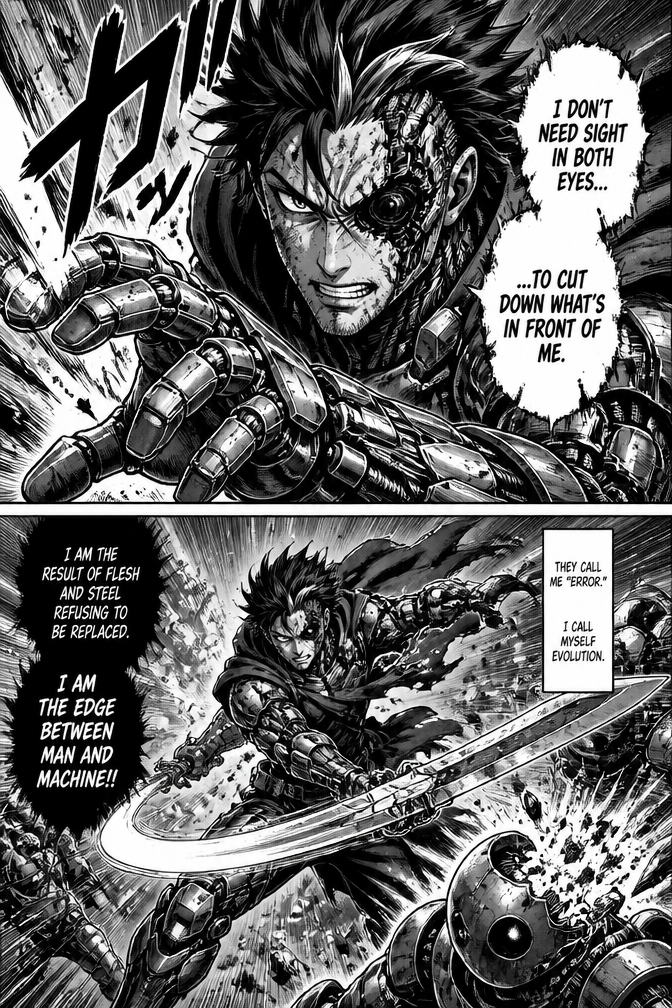 Blind in one eye and with fusion of a man and machine