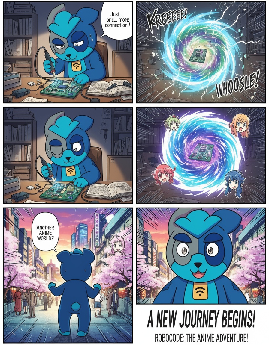 Персонаж с картинки ремонтуючи електронні компоненти відкриває портал у інший вимір. Це світ Аніме
