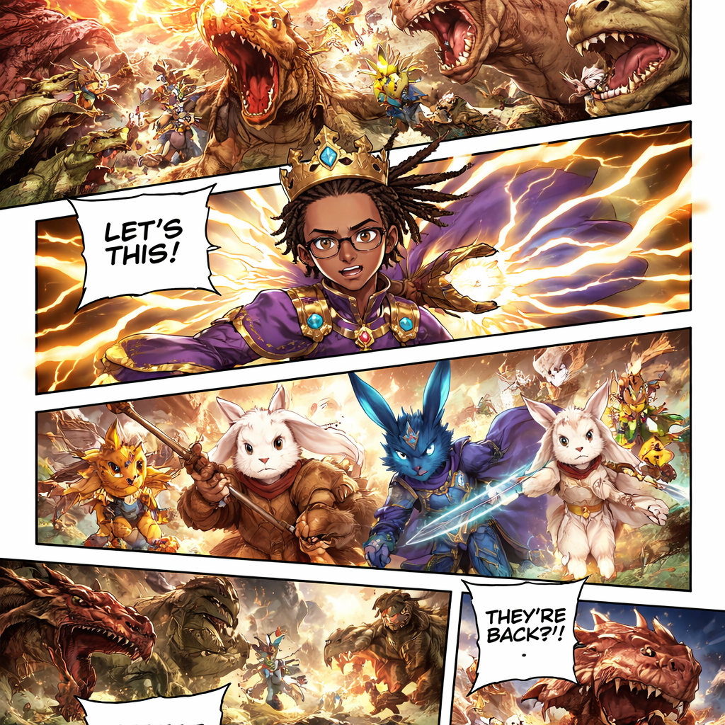 Long ago Dinosauras ruled the world until a meteor struck and a bunch of different magical animals climbed out of the hot fireball, only to start a war with the dinosaurs, leading them to extinction. Then these magical animals began to start their own advanced civilizations and made a 10-year-old human boy named kyng their leader. Little did they know, not all of the dinosaurs had died in that war; some had survived and gone into hiding, plotting to take back the world from these magical beasts