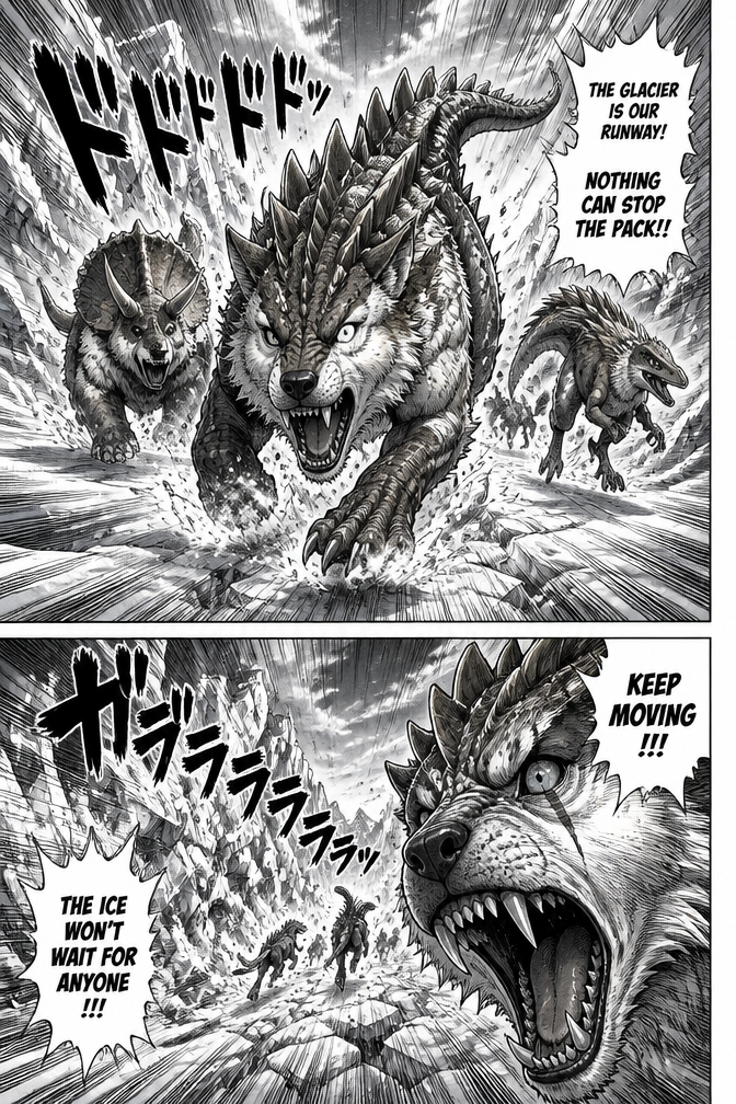 A hybrid of mammals and dinosaur
Running through the middle glacier