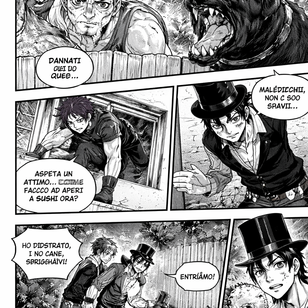 Descrizione personaggi:Sushi: cilindro nero, camicia bianca a righe con scollo aperto, gilet nero con bottoni dorati e spalle strutturate, cintura marrone, pantaloni grigi con motivo geometrico laterale e scarpe scure eleganti.
Ten: camicia grigio scuro aderente con spalle scoperte e alamari sul petto, cintura larga con grande fibbia tonda, pantaloni chiari infilati in stivali neri alti.
Afficche: maglia nera corta con spallacci rigidi, bracciali/guanti viola, pantaloni viola strappati al fondo, stivaletti viola con fibbie.
"Un giorno andremo a vivere in spagna"
Disse un ragazzo con occhiali e capelli lunghi
"Ao ten, hai sentito quanto è difficile arrivarci? Ci sono un sacco di pericoli nel viaggio e mica possiamo andarci in aereo, disicuro in qualche modo ci anullerebbero il viaggio."
Disse un ragazzo , amico di Ten
"Ha ragione Sushi ,Ten quello che hai Appena detto sembra una stupidata che si dice in ogni gruppo di amici, tipo " andremo a vivere in Giappone " rispose un nanetto , schierandosi con Sushi
"Ok, capisco Affiche , ma non possiamo stare qua , non solo siamo in questa orrenda Italia , ma siamo in una delle zone più isolate , vuoi lavorare nei campi fino a 90 anni Afficche? Guarda che lo spagnolo è facile." Disse Ten,
" Ok, ammetto che hai ragione , non possiamo vivere qua , disicuro finiremo giù da un ponte per la depressione" Rispose afficche,
"AO Ten , come pensi che arriveremo in Spagna? Ti ricordo che noi non abbiamo Neanche una macchina e non possiamo permetterci neanche una vespa in tre fra poco"
"Ragazzi, mi darete del pazzo, ma se ci pensate bene , non abbiamo alcuna speranza oltre questa quindi.. bisogna rubarne una."
Ten, pensava che i suoi amici avrebbero chiamato la polizia sperando in qualche soldo come ringraziamento...
"Ci sto, non abbiamo altra via di fuga , e non sarà tanto difficile"
"AO AFFICCHE ANCHE TE!? PENSACI BENE , NON POSSIAMO SCAPPARE COSÌ"
"sushiii, fin da piccolo hai sempre voluto comprarti un auto e guidarla , questa è la tua occasione!
è proprio questo il momento in qui metterai le mani sul tuo primo volante sushiii"
Ten e afficche continuarono a provocare sushi per tutto il tempo , finché Sushi dopo un po' ha ceduto e ha dato l'ok per il furto.. , ma c'erano delle regole da seguire:
non potevano spostarsi con i mezzi pubblici ; non potevano farsi vedere per la strada ; e dovevano trovare un buon piano per rubarla
EP0 "Un giorno andremo
a vivere in spagna"
Pianificazione
Per settimane, I tre scelgono la casa e la studiano, la casa è di un uomo di classe borgese chiamato giovans;
La routine di Giovans è precisa: esce ogni giorno alle 7:30, rientra alle 19:00.
Il sabato sera va sempre a cena fuori accompagnato dagli amici;
La casa ha una finta telecamera sopra il campanello, ed ha un cane corso che tiene fuori.
La serratura è vecchia, ma non entreranno da lì , Una finestra del bagno resta spesso aperta a vasistas.
La casa è abbastanza isolata Senza vicini e con un gran terreno.
Sabato ore 21:20, Avvicinamento
Ten cammina vicino alla recinzione " dannati quei due , che cosa mi hanno fatto fare" dice ten preda alla depressione , aveva un pallone da calcio in testa dove aveva nascosto i suoi capelli , aveva una sola canottiera e non indossava neanche pantaloni, per lo più, gli avevano disegnato finti tatuaggi sulle braccia , tra cui una barba che lo rendeva orrendo " neanche gli occhiali mi hanno lasciato, dopo gli faccio vedere" ten si avvicino alla recinzione , il cane corso se ne accorse subito e corse verso di lui, abbaiando forte contro di lui, stava distraendo sia il cane , sia la telecamera che c'era nel cancello , " come posso chiamarti?" Dice ten guardando il cane che gli ringhiava contro. Afficche si infila nella finestra dopo aver scavalcato la recinzione, "aspetta un attimo, come faccio ad aprire a sushi ora , non ci sono chiavi dannazione"