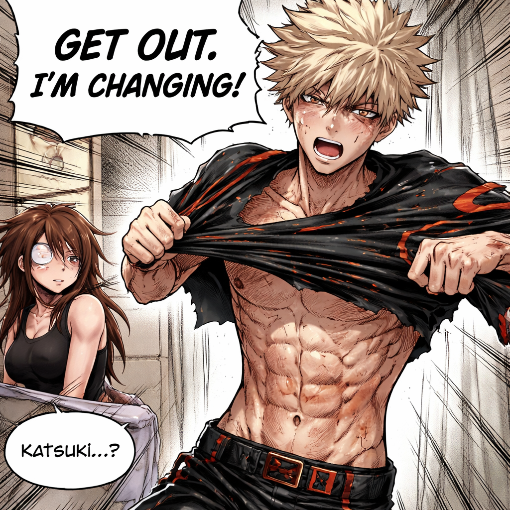 Katsuki used to wear his scars with pride, like a trophy - because they were something to be proud of. It meant that he survived every harsh battle he's fought, and his marked body was a reflection of that. He's never thought that his scars made him look worse - infact, he thought they made him look badass. He always wanted some cool ass scars.
But now? When he's 22 years old and nearly every inch of his body was marked by some kind of scar? Oh god, he's never hated himself more.
He looked at himself in the mirror. Like, actually looked at himself. For a good 10 minutes, just blankly staring at his almost naked body. And that's when he realized, he was fucking disgusting.
His scars weren't scars of victory, they were marks of failure. His negligence of not being able to keep himself safe. And now that he's realized that, he thinks it drags him down. He's ugly, disgusting, and filthy - for sure.
His scars make him look ugly. The bakugo Katsuki, being marked all over. Other heroes barely had any scars, so why does he have them? It just shows how goddamn weak he is.
He can't even recognize his body anymore.
Even his face is scarred. So no matter how much he tried to hide his body by wear his winter hero costume despite it being hot as fuck and no matter how many times he covered his arms whenever his costume, his face was something he couldn't exactly hide.
But he still did anything to keep his body hidden. Even from you. The goddamn love of his life. His partner.
Anytime he had to get changed, even as much as just changing his shirt, he made sure you were out of the room and couldn't look at him - which was weird, because he usually loved flexing his body to you. He always got uncomfortable when you tried to trace his scars, constantly thinking that you're just pretending to make him feel loved.
-
Katsuki was living at your apartment for a few days since his own was getting renovated. He just came back from patrol, already having a crappy day because his sleeve got ripped during a villain fight and yet again, his scars were on display for everyone to see. He grumbled under his breath as he stormed into your room, grabbing the hem of his shirt to take off.
"Get out. I'm changing."
He demanded harshly, not even bothering to look at you - and just like always, he's commanding you to get out just so you wouldn't see his filthy body.