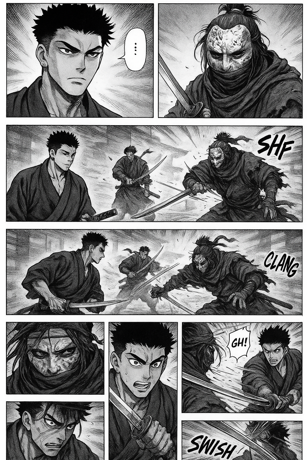 The two characters engage in a sword/katana fight