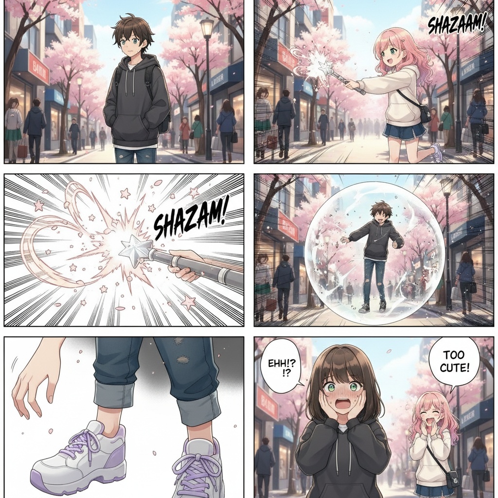 the sister changes his borhter into a girl using a magic wand