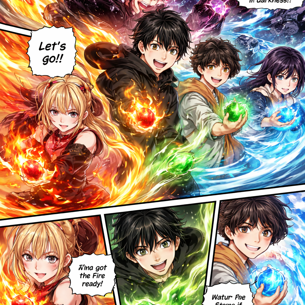 two boy and two girl fourteen year old in the phillipine earlzsad, ashref,shina,farel discover four stone fire,wind,water,nature earl has the fire and ashref has the wind and shina has the water and farel has the nature and the villain is adrin has the demon king stone control the darkness