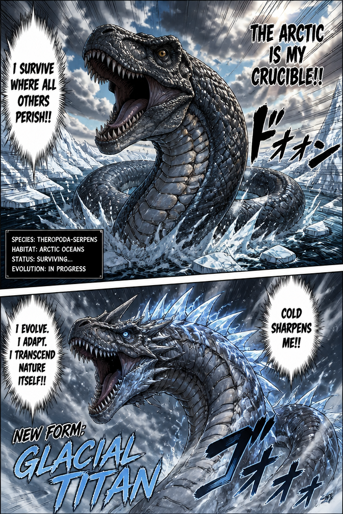Dinosaur head serpent body surviving and evolving in the Arctic